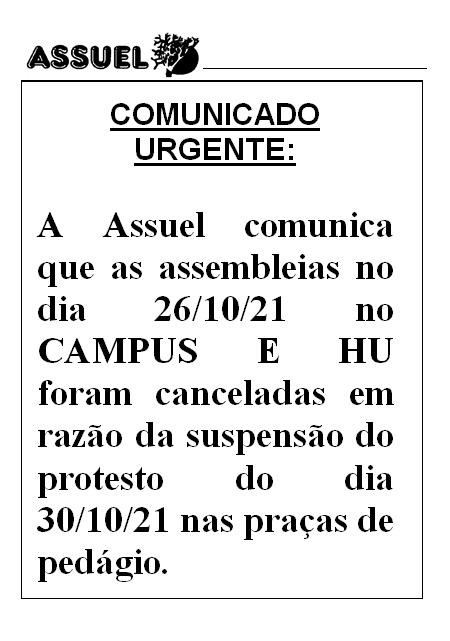 COMUNICADO URGENTE: ASSEMBLEIAS DO DIA 26/10